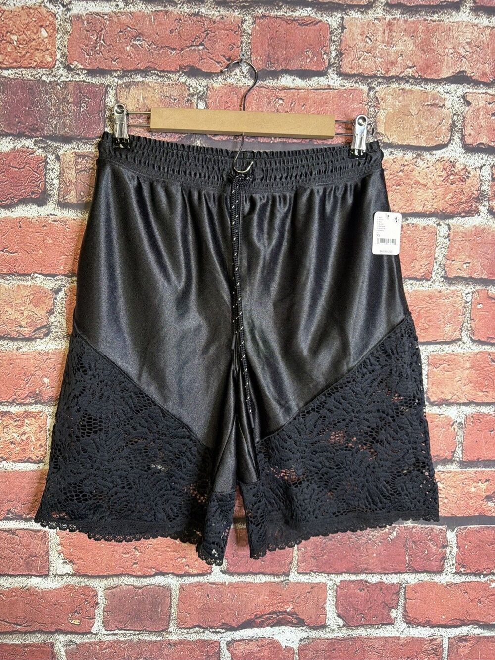 Free People FP Movement Roster Tie Waist Lace Trim Shorts Black XS NWT NEW
